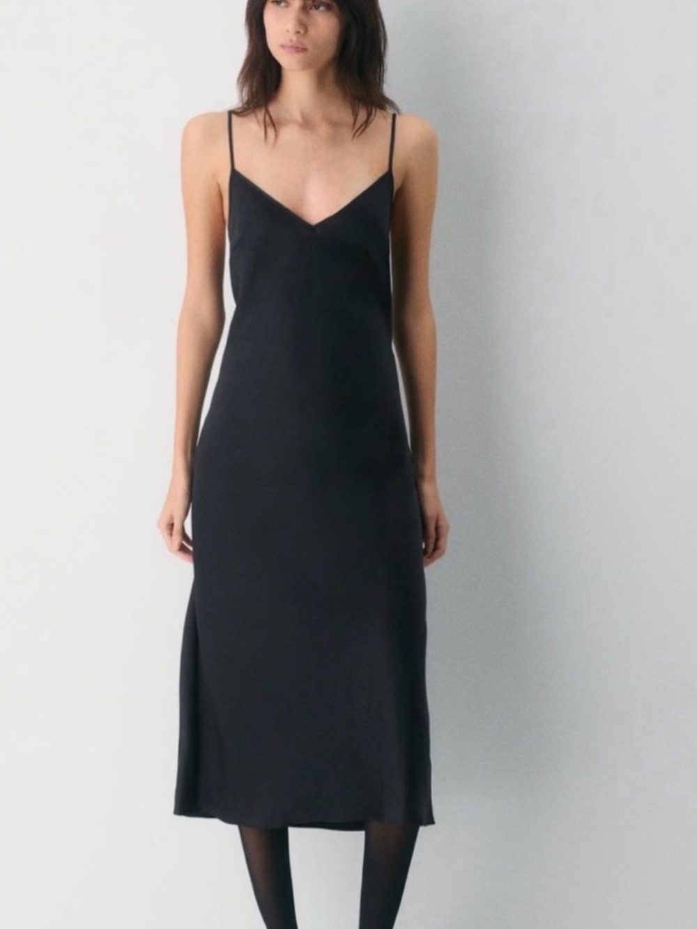 Satin Slip Midi Dress in Black